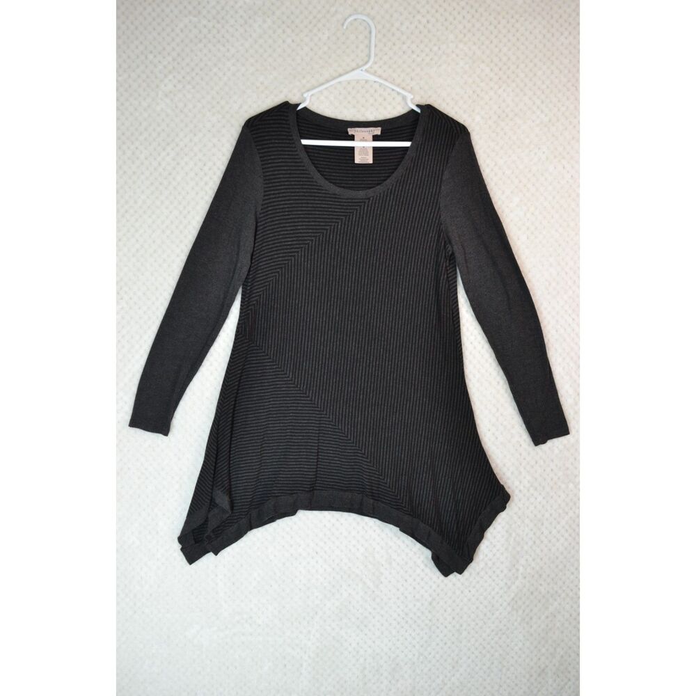 Philosophy Women's Medium Gray Long Sleeve Shark Bite Tunic Top